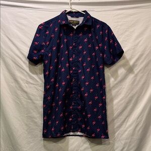 Society Men's Casual Navy Flamingo Print Shirt